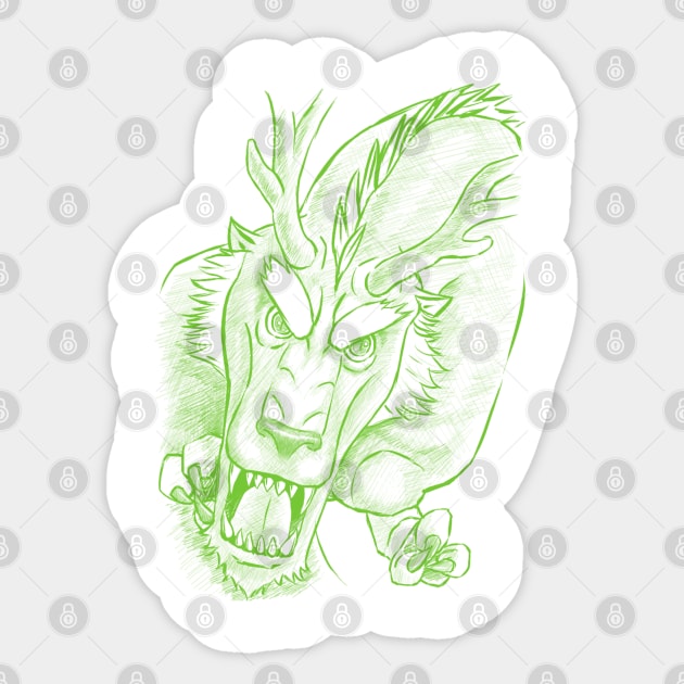 Dragon Of Legend -Green Version Sticker by sketchbooksage